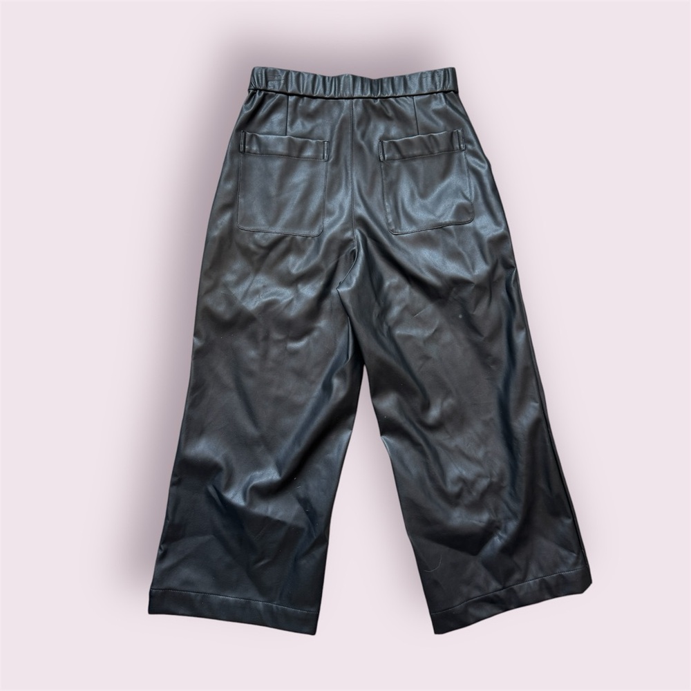 BCBG NEW YORK Faux-Leather Cropped Pants Women's 4 Onyx Elastic Waist Pull On - Picture 5 of 10
